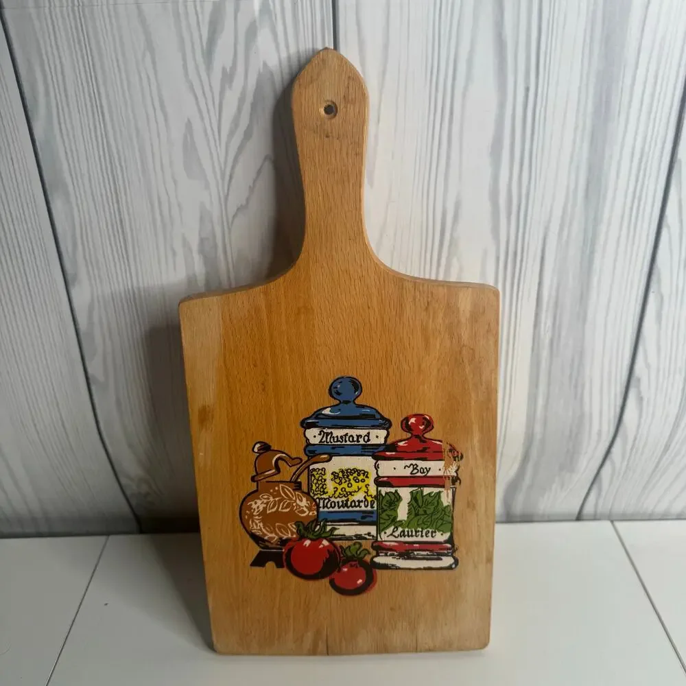 Vintage Nevco Hanging Wooden Cutting Board Spices Cottagecore MCM